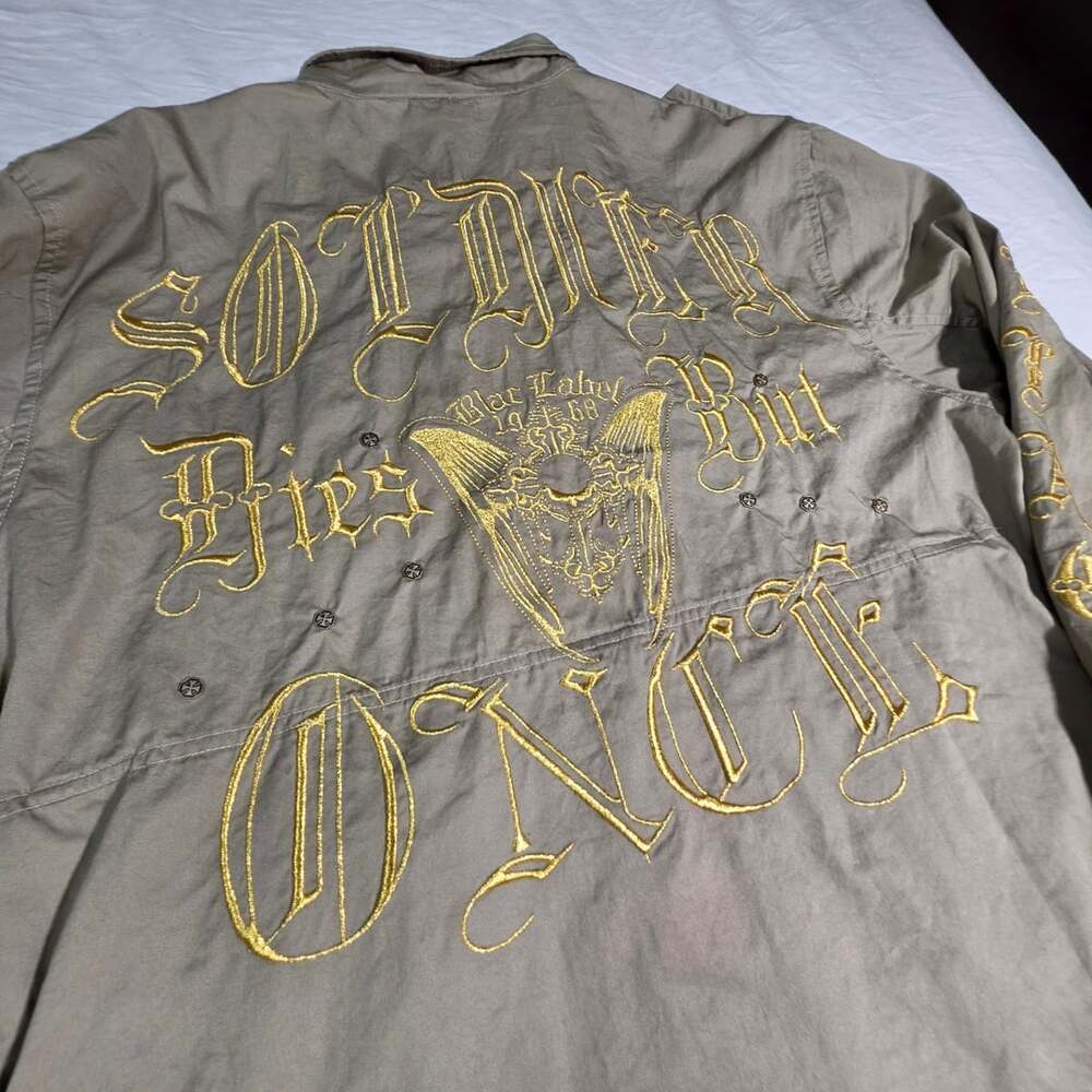 Blac Label Premium Mens Jacket XL Soldier Dies But Once Gold Embroidered Y2K